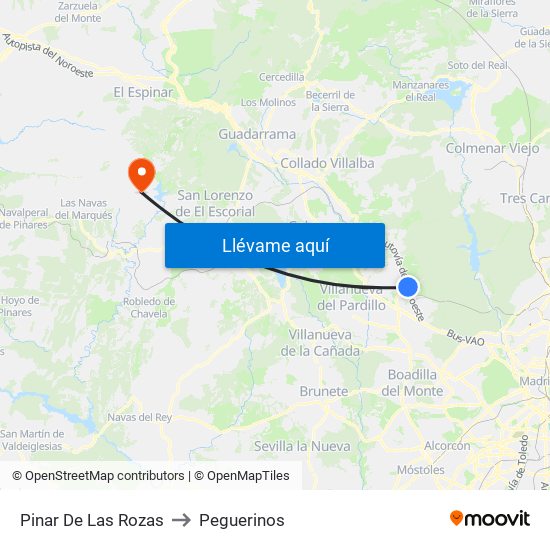 Pinar De Las Rozas to Peguerinos map