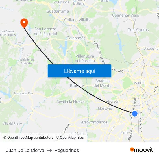 Juan De La Cierva to Peguerinos map