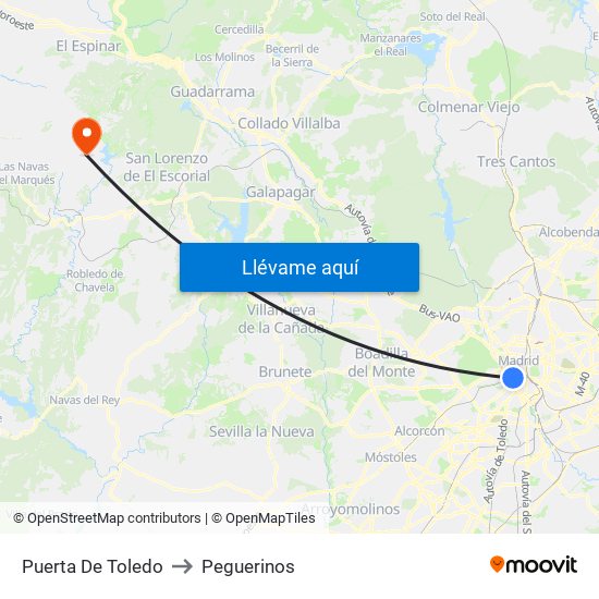 Puerta De Toledo to Peguerinos map