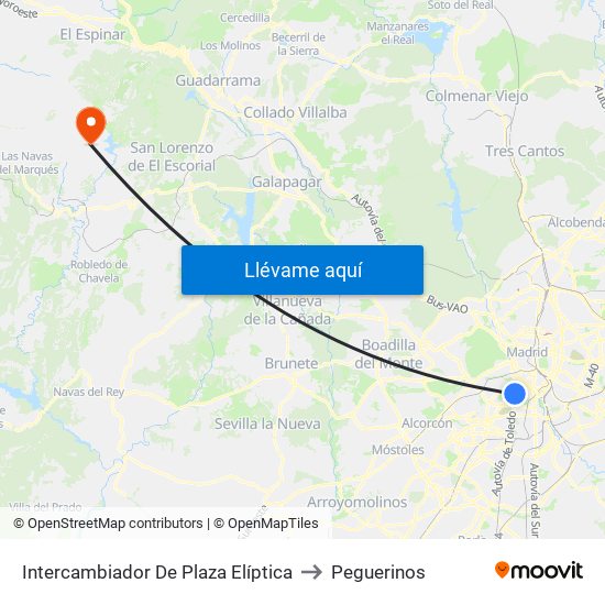 Intercambiador De Plaza Elíptica to Peguerinos map