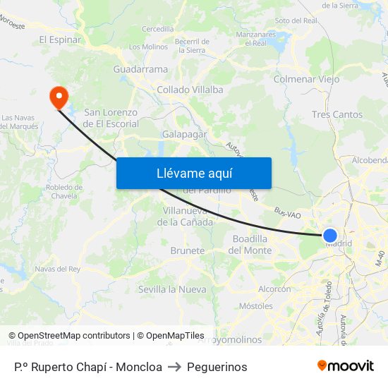 P.º Ruperto Chapí - Moncloa to Peguerinos map