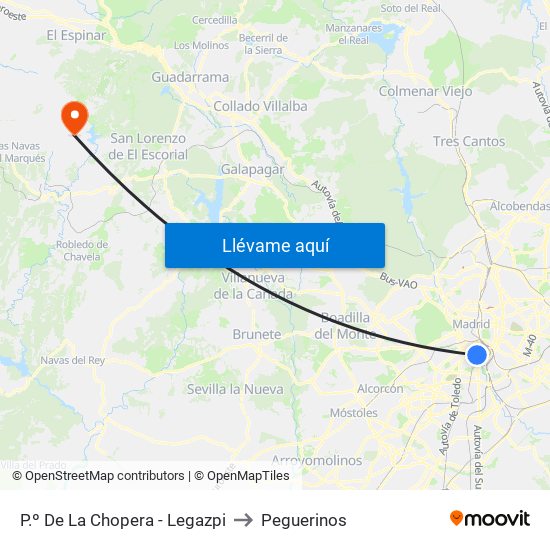 P.º De La Chopera - Legazpi to Peguerinos map