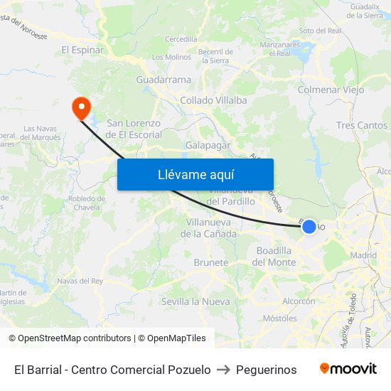 El Barrial - Centro Comercial Pozuelo to Peguerinos map