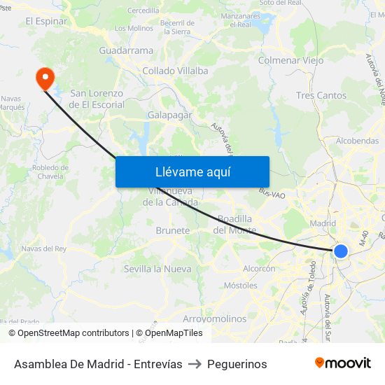 Asamblea De Madrid - Entrevías to Peguerinos map