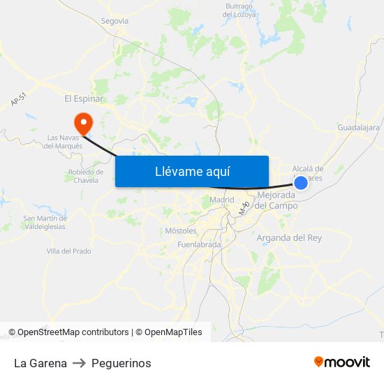 La Garena to Peguerinos map