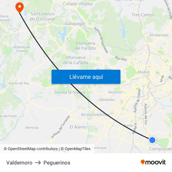 Valdemoro to Peguerinos map