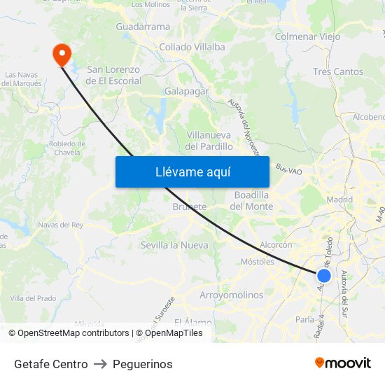Getafe Centro to Peguerinos map