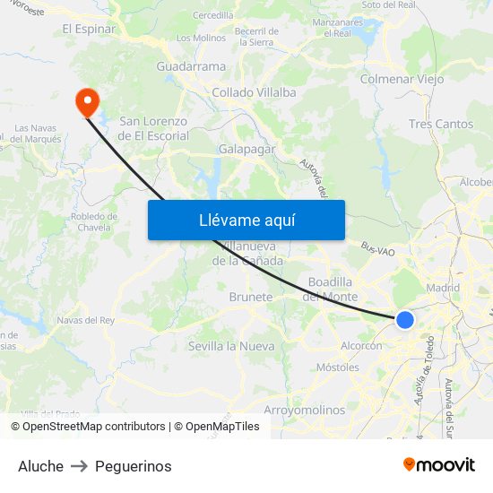 Aluche to Peguerinos map