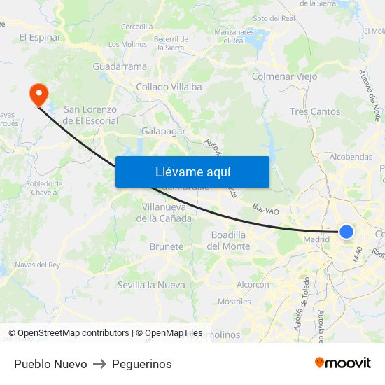 Pueblo Nuevo to Peguerinos map
