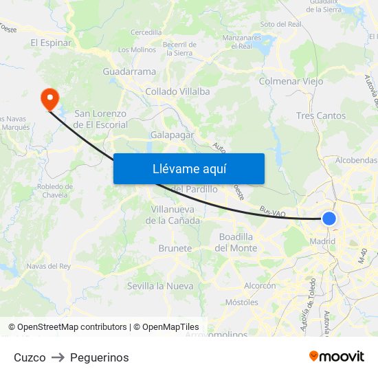 Cuzco to Peguerinos map