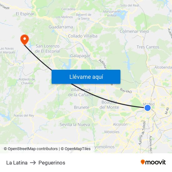 La Latina to Peguerinos map