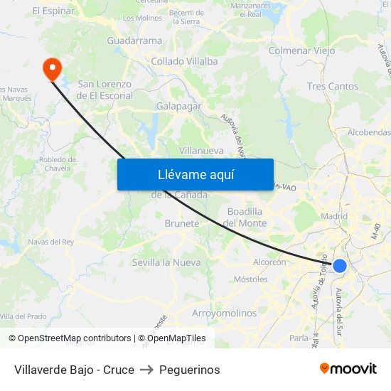 Villaverde Bajo - Cruce to Peguerinos map