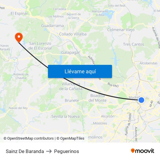 Sainz De Baranda to Peguerinos map