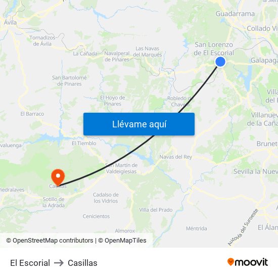 El Escorial to Casillas map