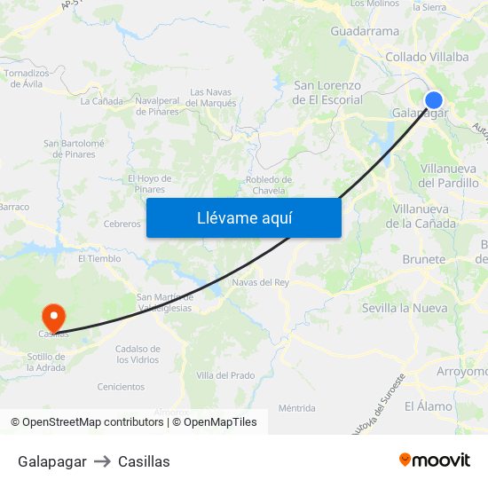Galapagar to Casillas map