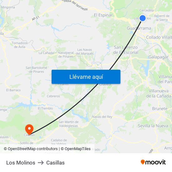 Los Molinos to Casillas map