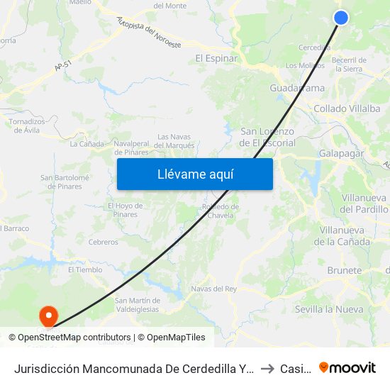 Jurisdicción Mancomunada De Cerdedilla Y Navacerrada to Casillas map