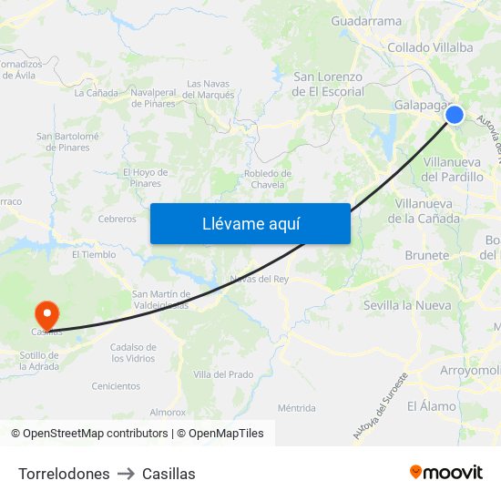 Torrelodones to Casillas map