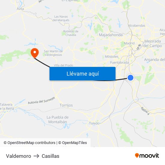Valdemoro to Casillas map