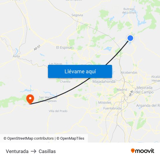Venturada to Casillas map