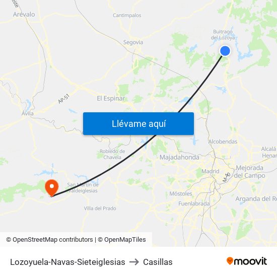 Lozoyuela-Navas-Sieteiglesias to Casillas map