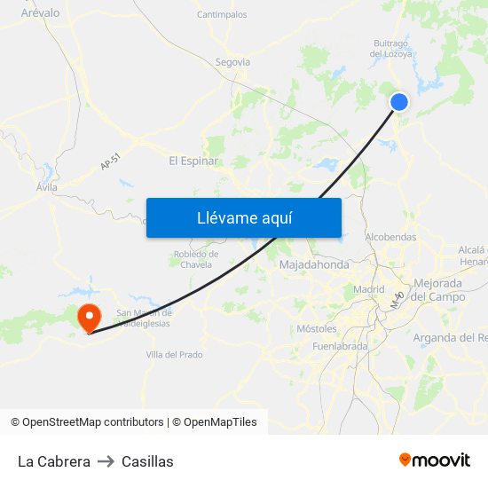 La Cabrera to Casillas map
