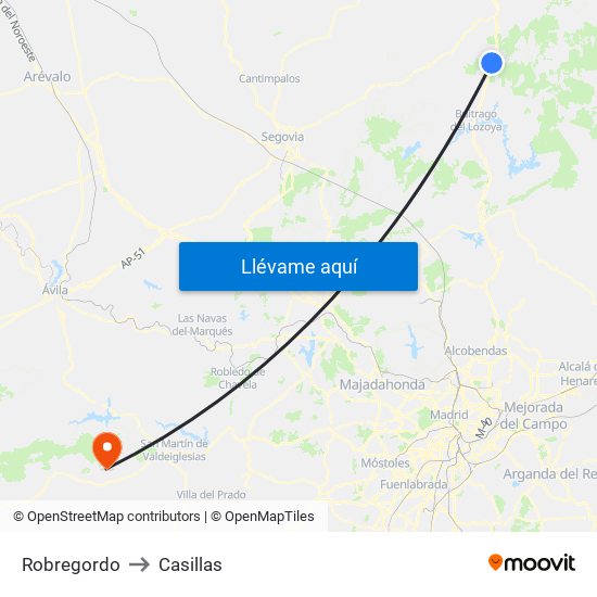 Robregordo to Casillas map