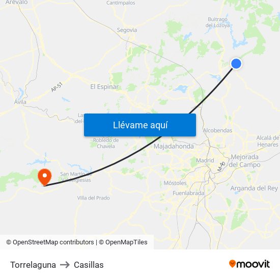 Torrelaguna to Casillas map