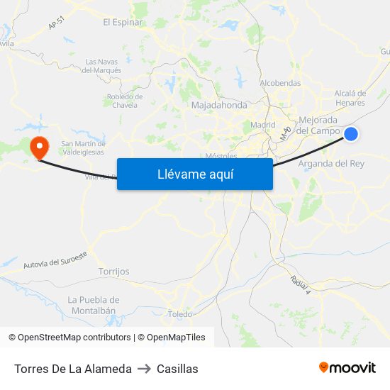 Torres De La Alameda to Casillas map