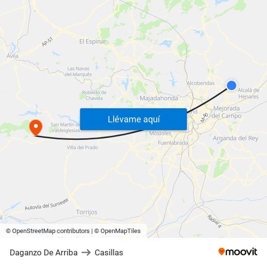 Daganzo De Arriba to Casillas map