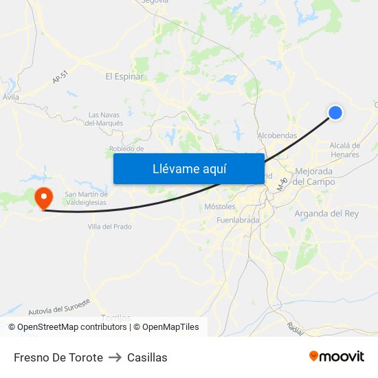 Fresno De Torote to Casillas map