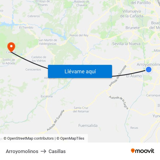 Arroyomolinos to Casillas map