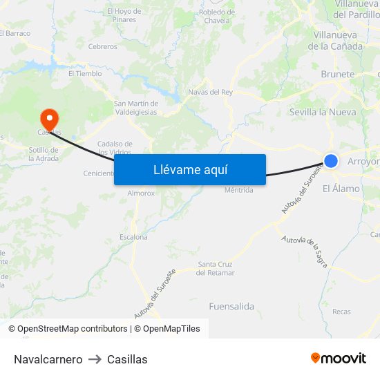 Navalcarnero to Casillas map