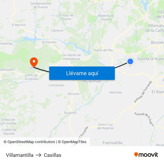 Villamantilla to Casillas map