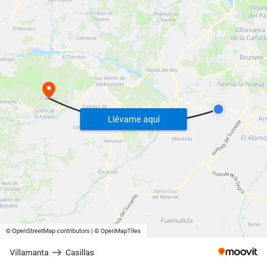 Villamanta to Casillas map