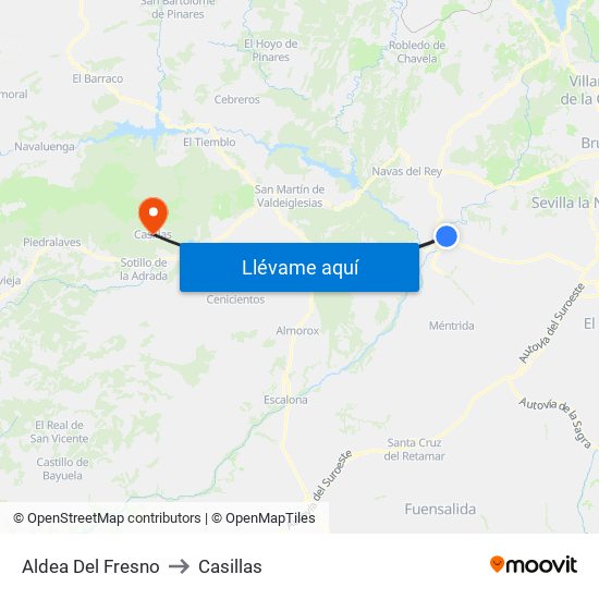 Aldea Del Fresno to Casillas map