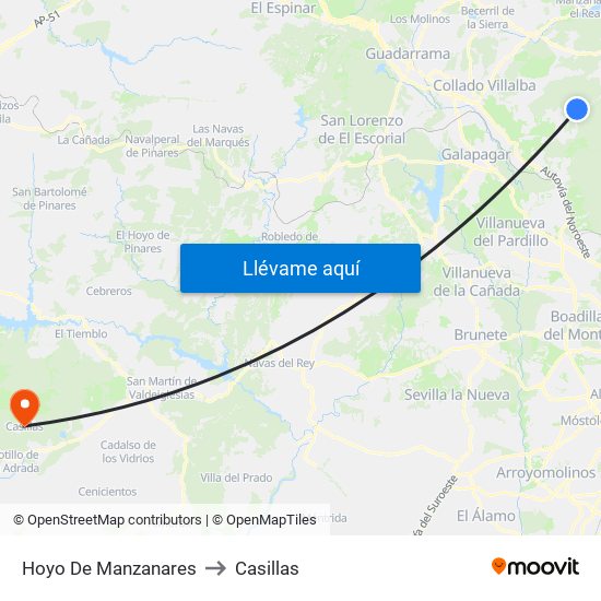 Hoyo De Manzanares to Casillas map
