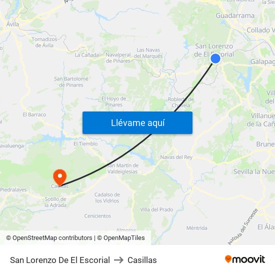 San Lorenzo De El Escorial to Casillas map