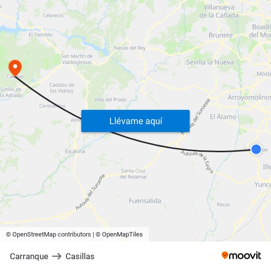 Carranque to Casillas map