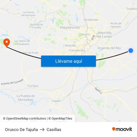 Orusco De Tajuña to Casillas map