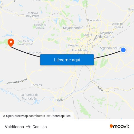 Valdilecha to Casillas map