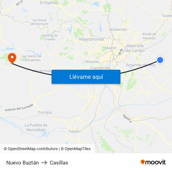 Nuevo Baztán to Casillas map