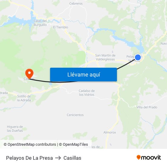 Pelayos De La Presa to Casillas map