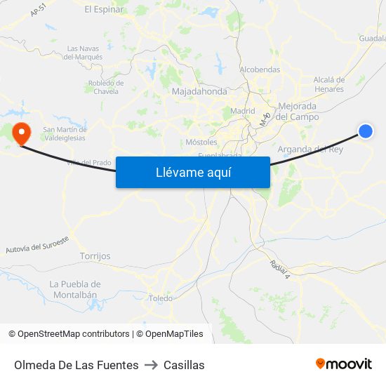Olmeda De Las Fuentes to Casillas map