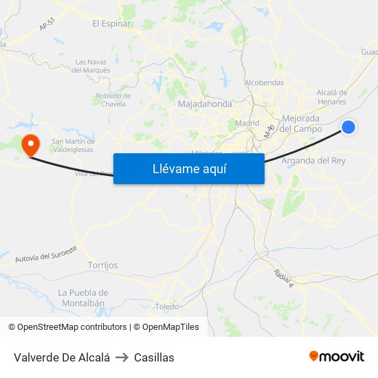Valverde De Alcalá to Casillas map