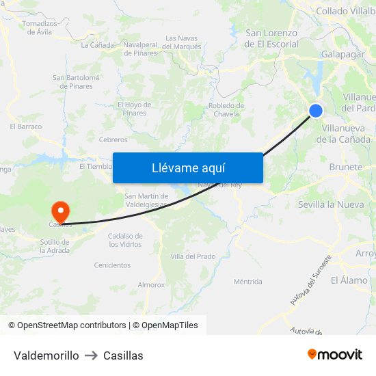 Valdemorillo to Casillas map