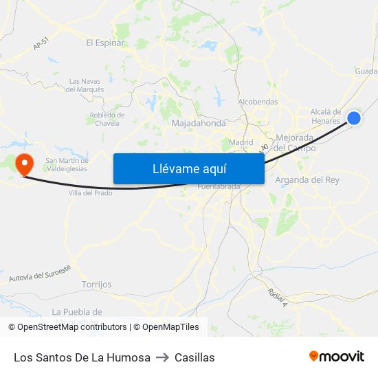 Los Santos De La Humosa to Casillas map