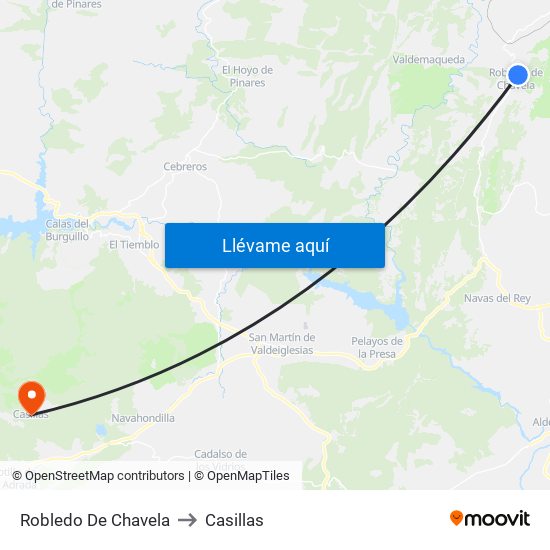 Robledo De Chavela to Casillas map