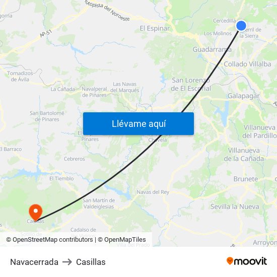 Navacerrada to Casillas map