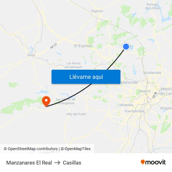 Manzanares El Real to Casillas map